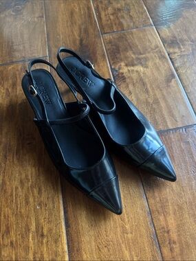J. Crew Patent Black Pointed Slingback Heels